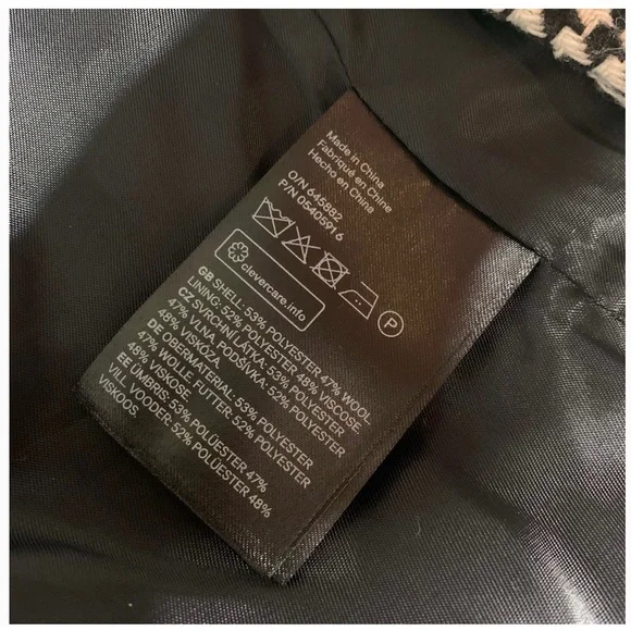 H&M Coat Long Classic & Chic Wool Black White Houndstooth NWOT Sz 2 XS S - Picture 7 of 11